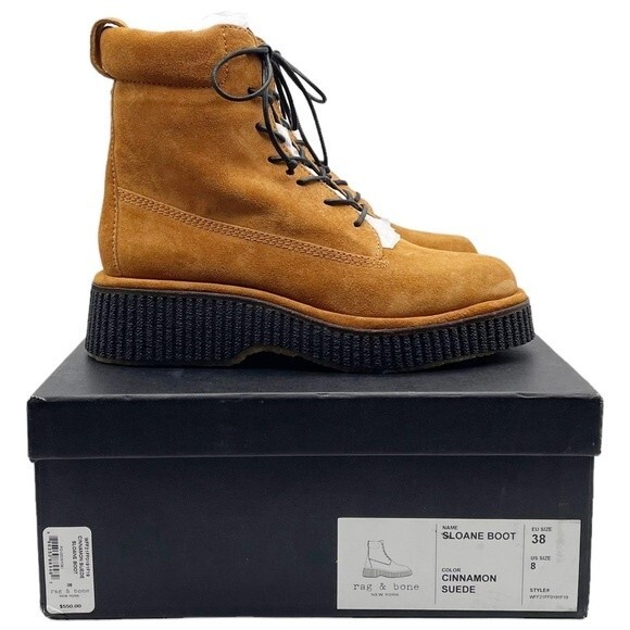 NWT Rag & Bone Sloane Boot Lace-Up Boots Cinnamon Brown Suede Size 8 New In Box - Picture 16 of 16